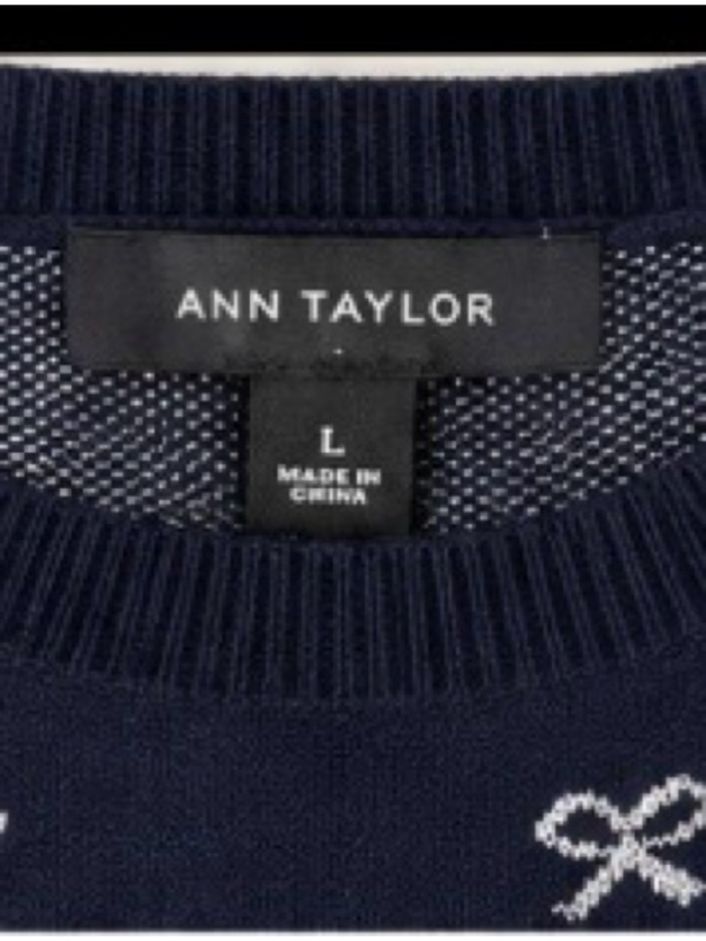 Ann Taylor Navy & White Bow Wool Blend Sweater Size L - Picture 5 of 7